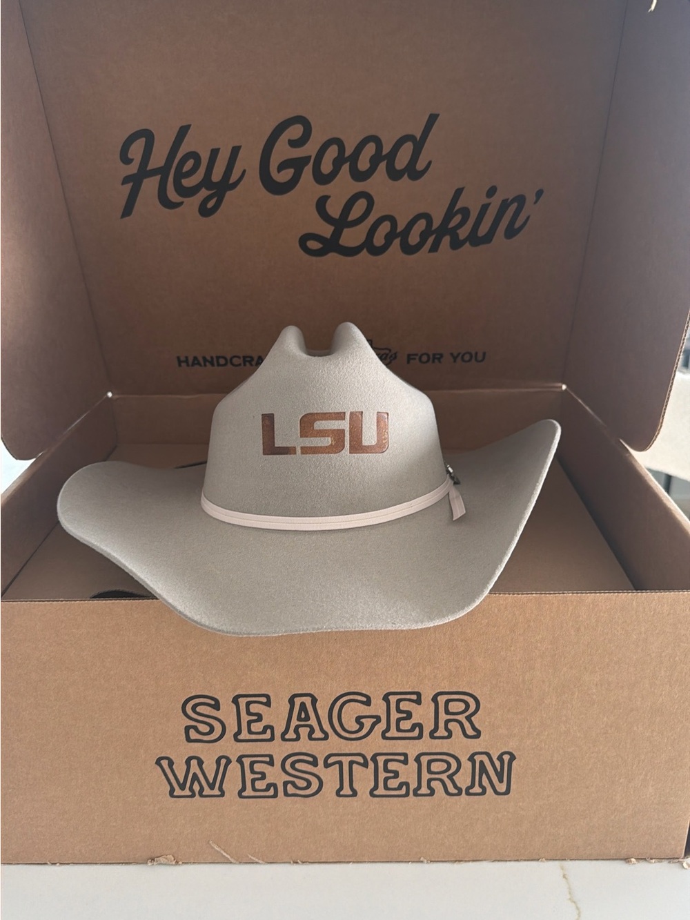 LSU Embroidered Western Cowboy Hat - Light Taupe